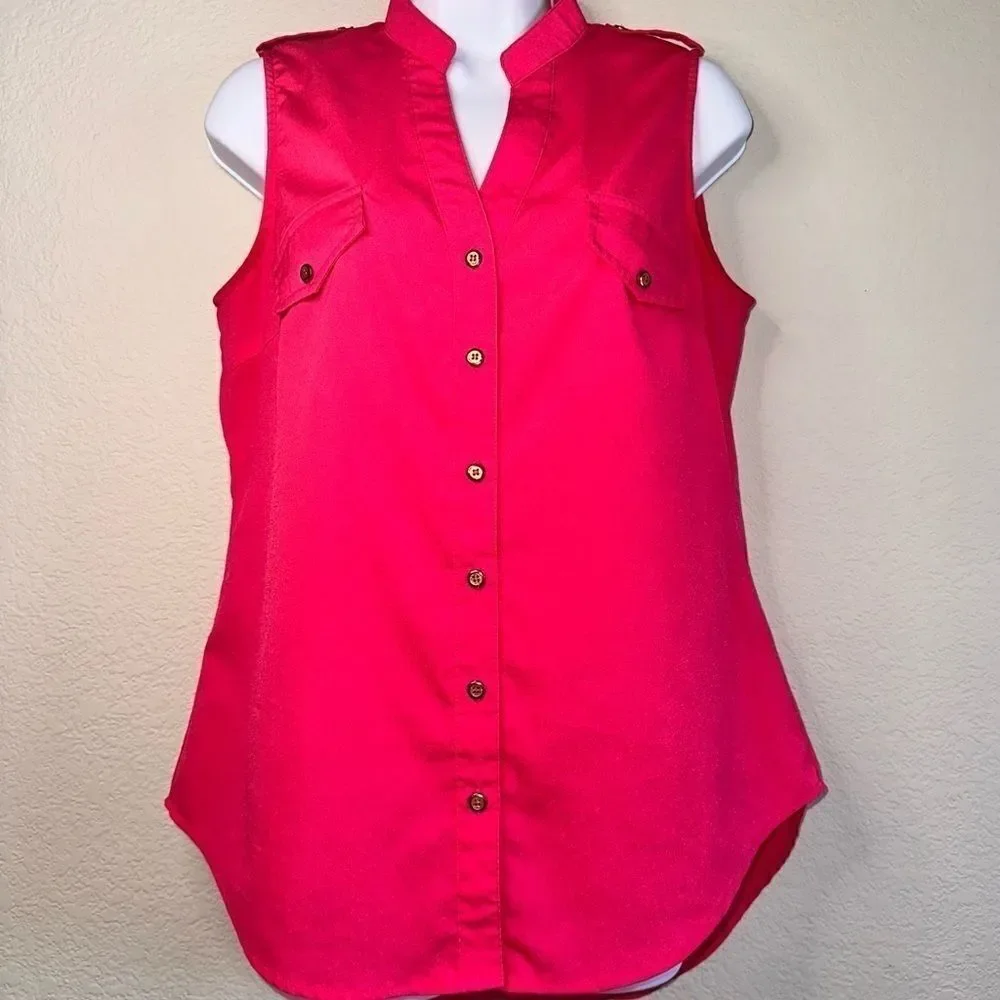 Sleeveless Button Blouse Hot Pink